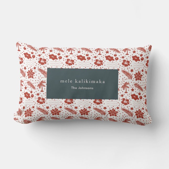 Mele Kalikimaka Hawaiian Floral Red Lumber Coussin (Recto)