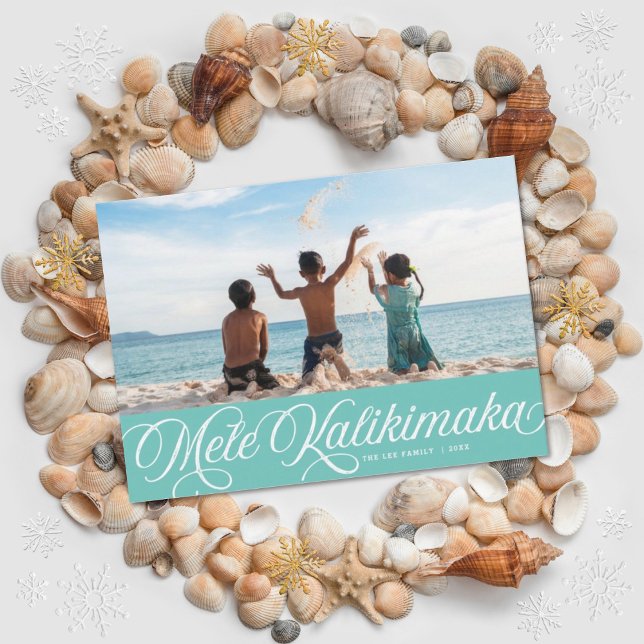 Mele Kalikimaka Hawaiian Holiday Aqua Carte photo (Créateur téléchargé)
