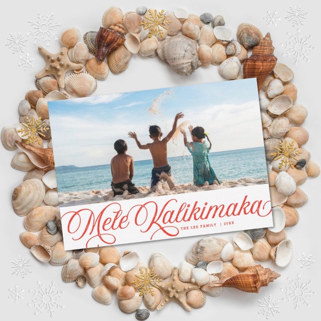 Mele Kalikimaka Hawaiian Holiday Carte photo rouge (Créateur téléchargé)
