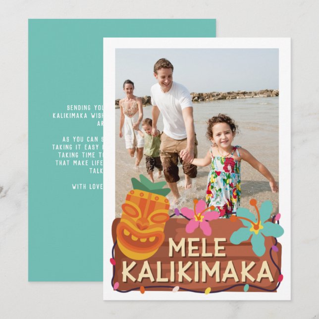 Mele Kalikimaka Photo Carte de Noël hawaïenne (Devant / Derrière)
