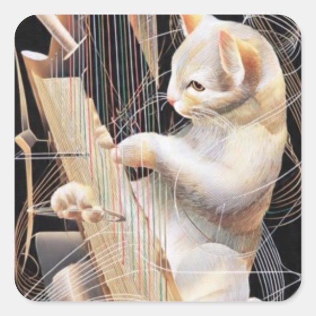 Melodic Feline – Surreal Cat Sticker (Devant)