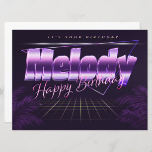 Melody Name Prénom lila retro Carte Anniversaire