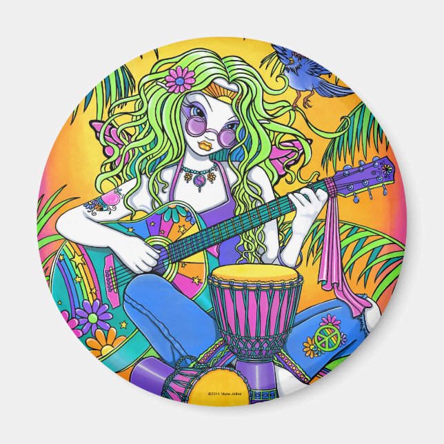 "Melody" Rainbow Guitar Hippie Fairy Magnet (Devant)