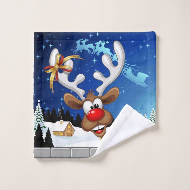 Mème de Noël drôle de renne qui regarde par-dessus (Gant de toilette)