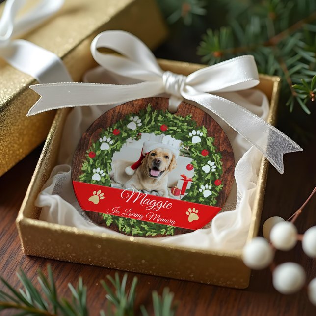 Mémoire de Noël Wreath Pet photo commémorative (Loving Memory Christmas Wreath Pet Memorial Photo Ornament)