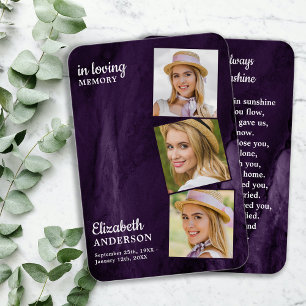 Mémorial 3 Photo Carte de prière funéraire commémo