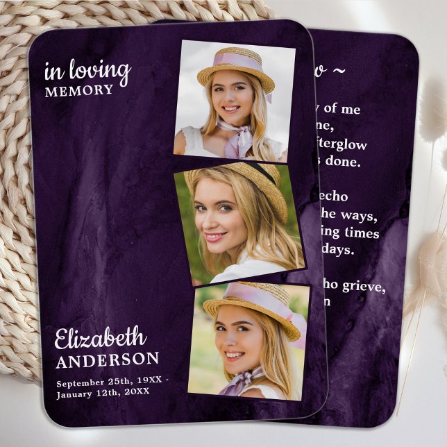 Mémorial 3 Photo Funéraire Carte de prière Marbre  (Créateur téléchargé)