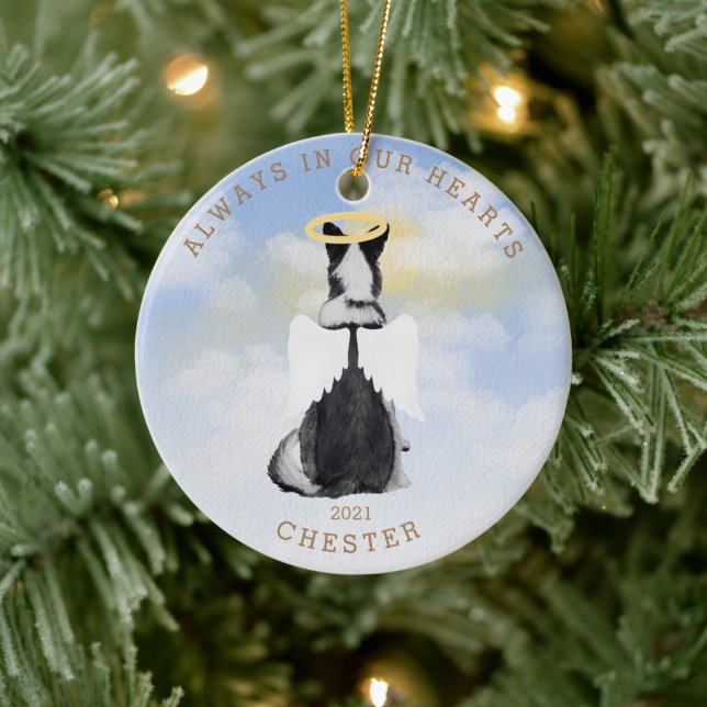 mémorial ange chiens ailes photo ornement céramiqu (Arbre)