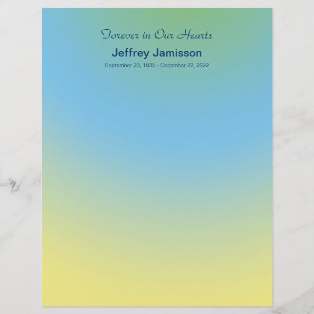 Memorial Book, Blue Yellow, Binder Filler Page (Devant)