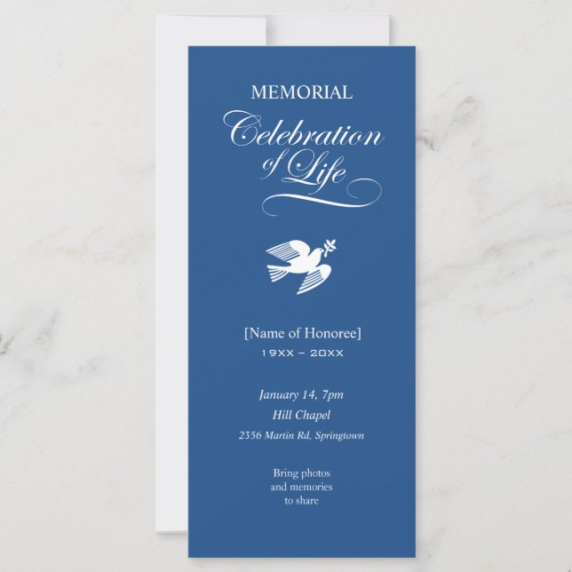Memorial Celebration of Life White Dove Invitation (Devant)