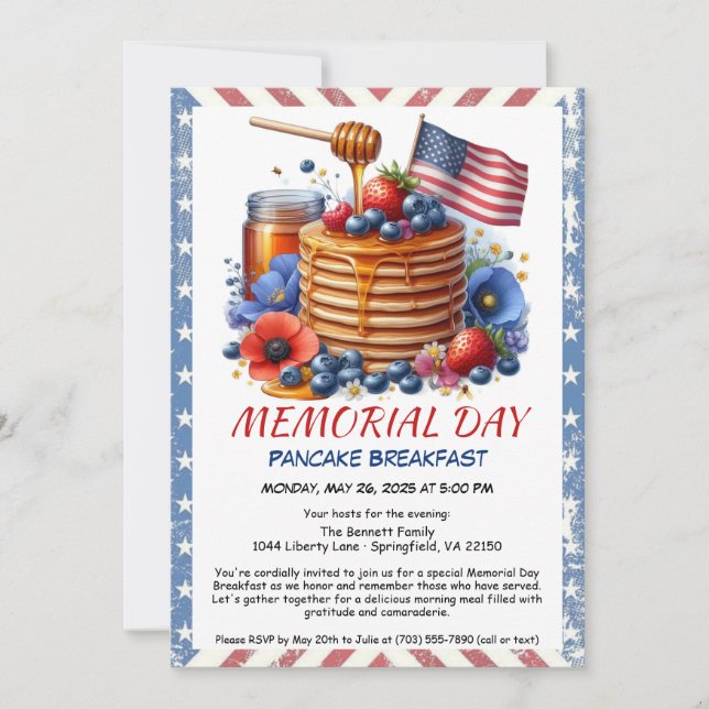 Memorial Day Pancake Petit déjeuner Invitation (Devant)