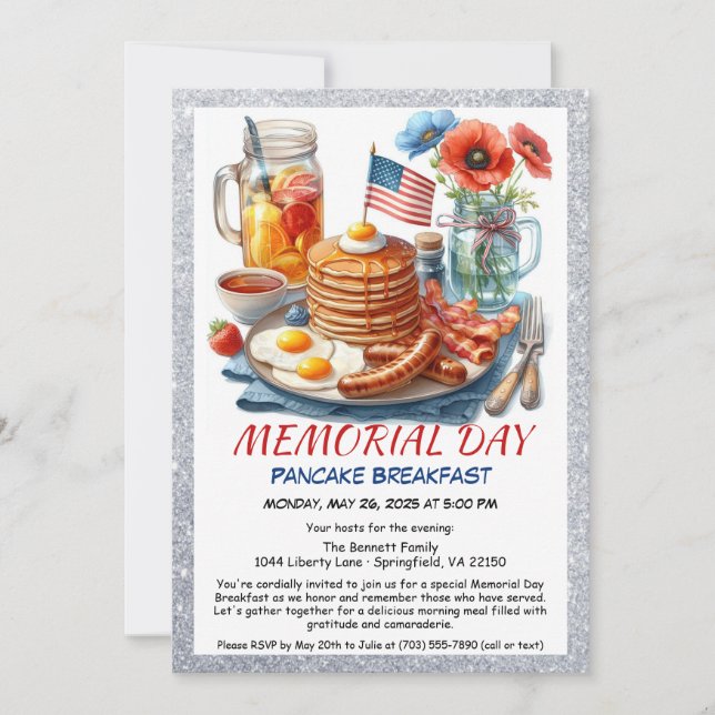 Memorial Day Pancake Petit déjeuner Invitation (Devant)