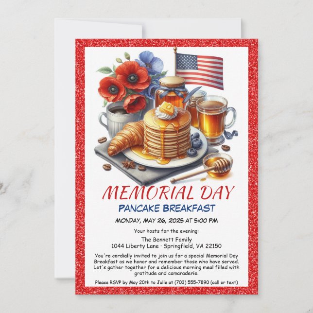Memorial Day Pancake Petit déjeuner Invitation (Devant)