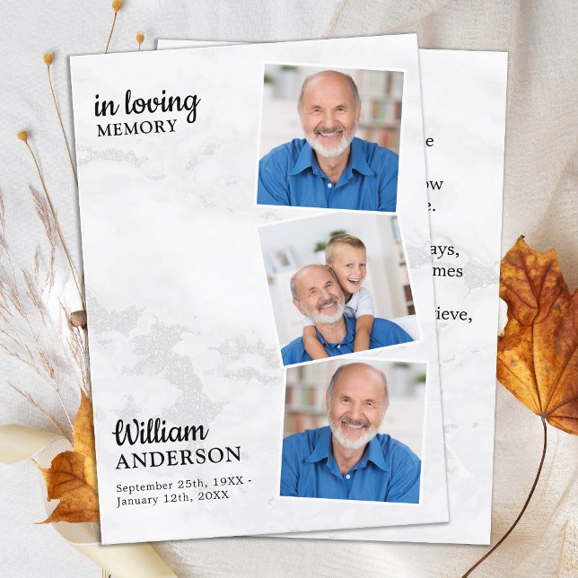 Mémorial moderne 3 Photo Funéraire Carte de prière (Créateur téléchargé)