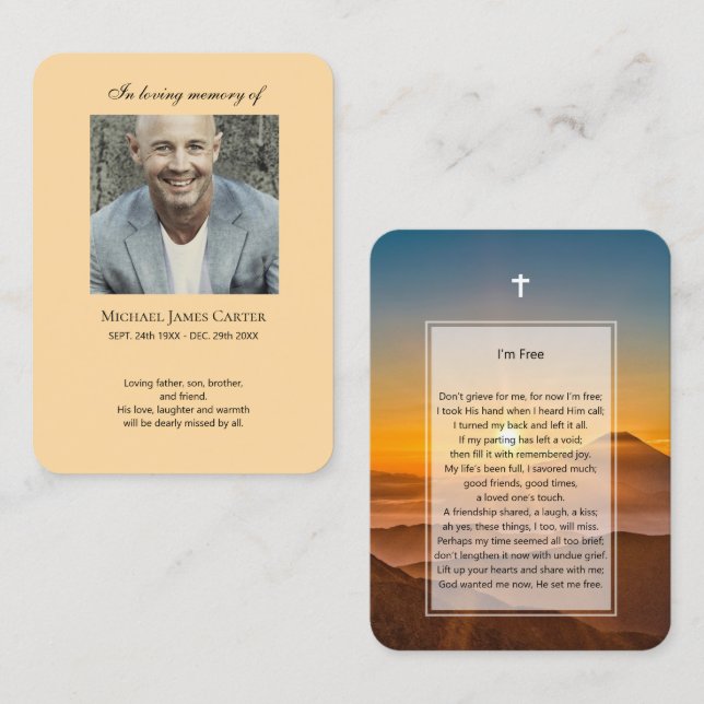 Mémorial photo Je suis Prière gratuite avec carte  (Devant / Derrière)
