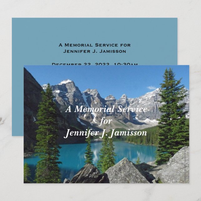 Memorial Service Invitation Mountains Lake (Devant / Derrière)