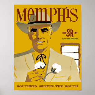 Memphis.  Affiche vintage de voyage de style