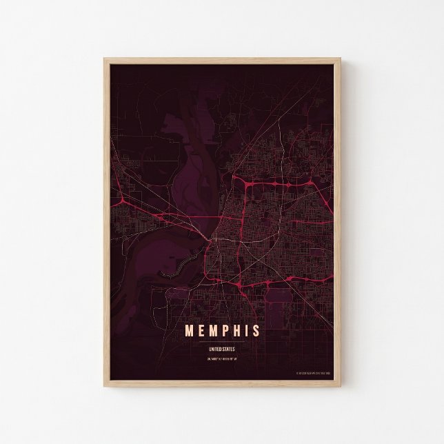 Memphis Ruby Map Print Tennessee Poster Wall Art  (Créateur téléchargé)