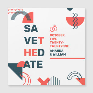 Memphis Style Abstrait bleu et Mariage rouge