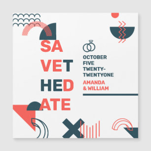 Memphis Style Abstrait Mariage rouge et bleu