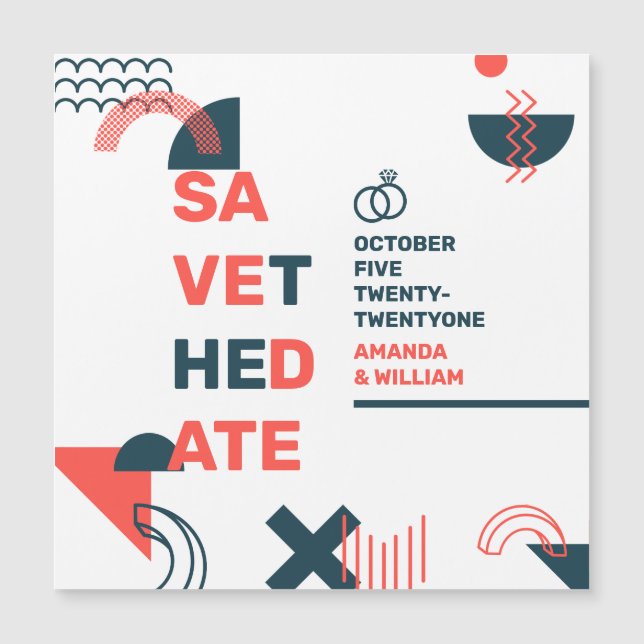 Memphis Style Abstrait Mariage rouge et bleu (Devant)