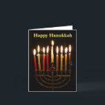 Menorah et bougies Hanoukka Carte pliée<br><div class="desc">Il est temps d'allumer la menorah pour Hanoukka ! Bougies allumées la 8ème nuit d'Hanoukka, tel que représenté dans une fête à la maison. Note pliée traditionnelle, vide à l'intérieur pour votre message. Le message sur le capot avant est également personnalisable afin que vous puissiez personnaliser comme vous le souhaitez....</div>