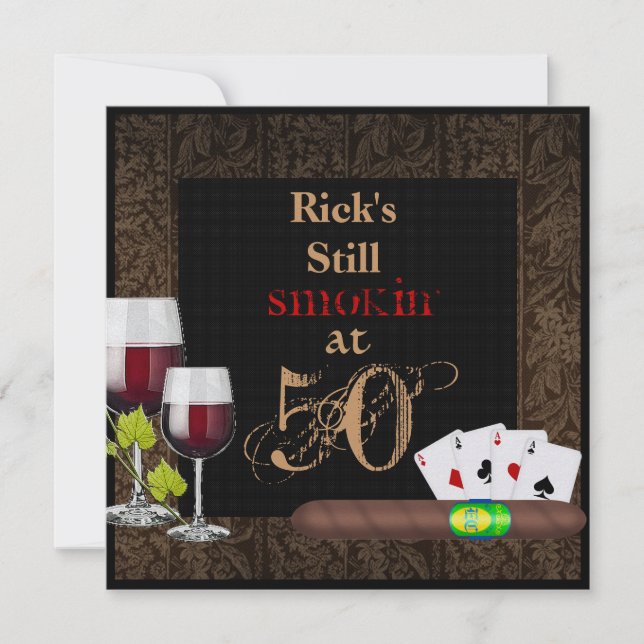 MENS 50e anniversaire Invitation VINS, Cartes, Cig (Devant)