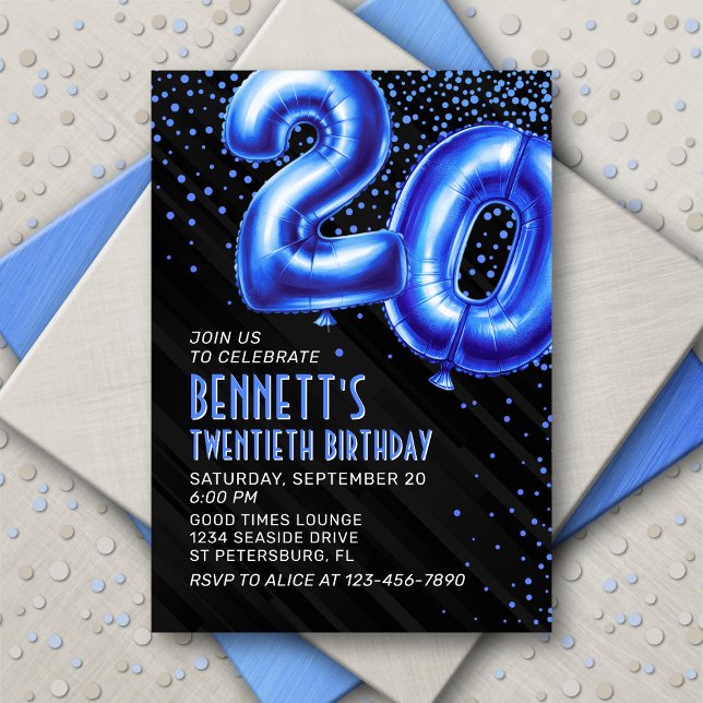Mens Blue 20th Birthday Invitation (Créateur téléchargé)