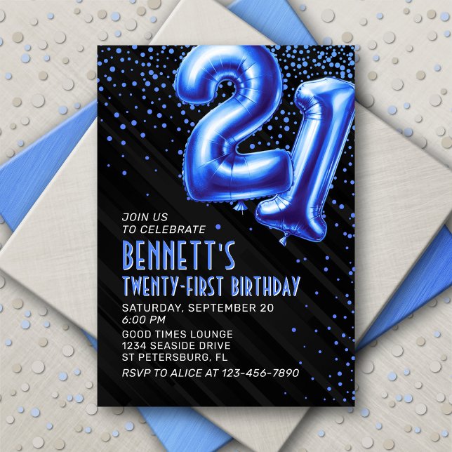 Mens Blue 21ème anniversaire Invitation (Créateur téléchargé)