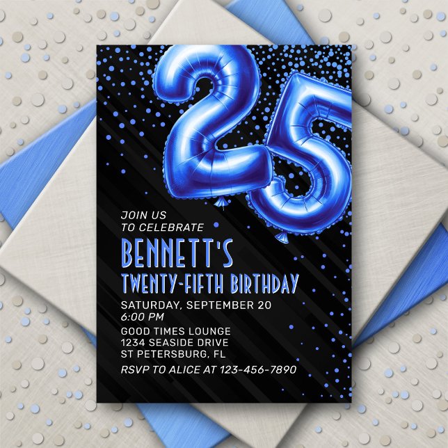 Mens Blue 25th Birthday Invitation (Créateur téléchargé)
