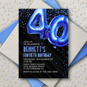 Mens Blue 40th Birthday Invitation