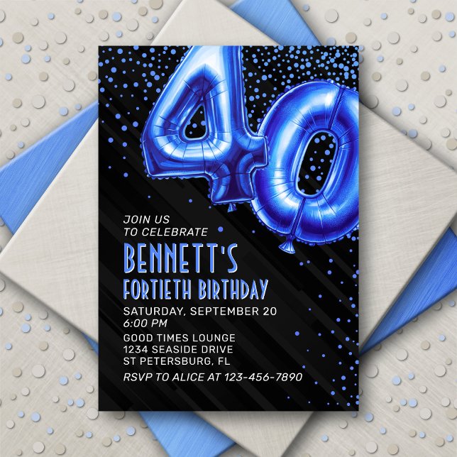 Mens Blue 40th Birthday Invitation (Créateur téléchargé)