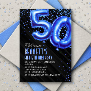 Mens Blue 50th Birthday Invitation