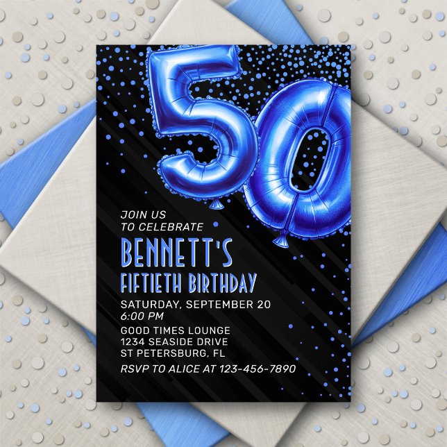 Mens Blue 50th Birthday Invitation (Créateur téléchargé)
