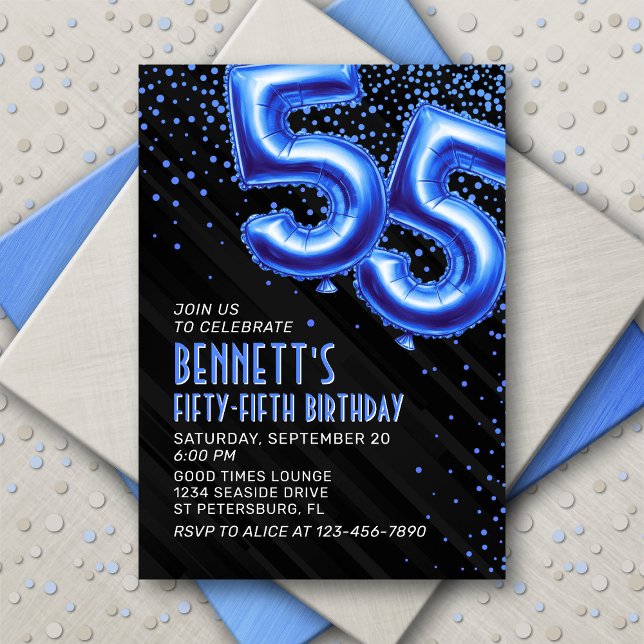 Mens Blue 55th Birthday Invitation (Créateur téléchargé)