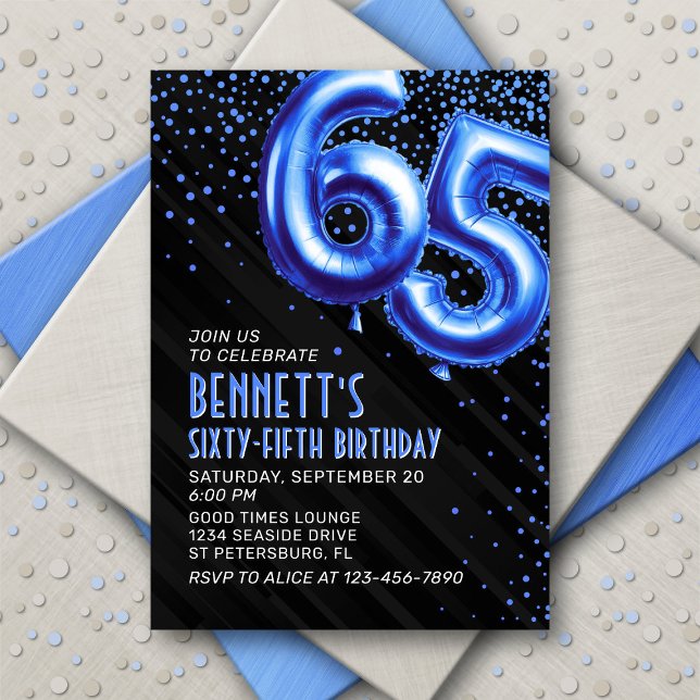 Mens Blue 65e anniversaire Invitation (Créateur téléchargé)