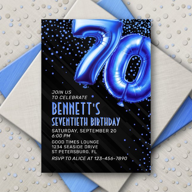 Mens Blue 70th Birthday Invitation (Créateur téléchargé)