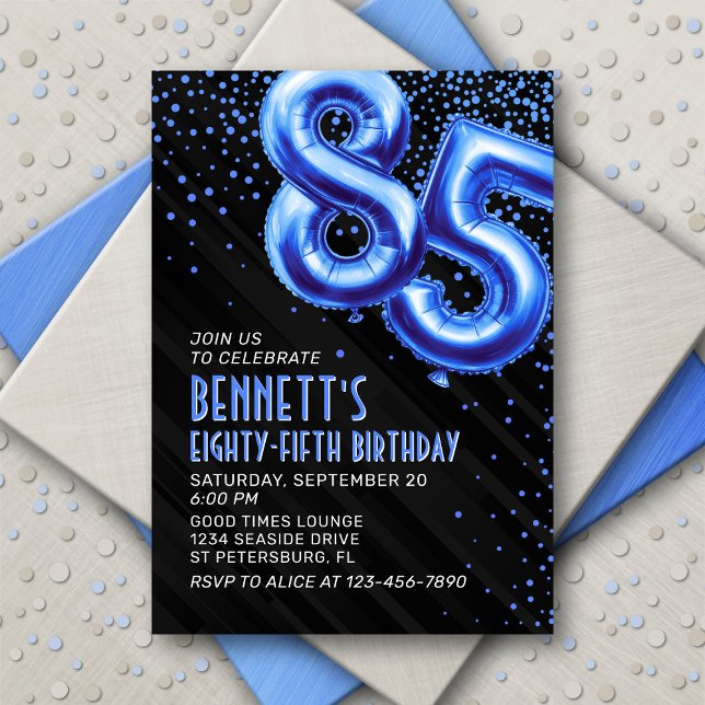 Mens Blue 85th Birthday Invitation (Créateur téléchargé)