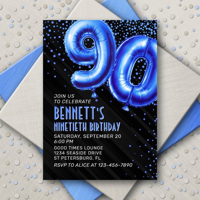 Mens Blue 90th Birthday Invitation (Créateur téléchargé)