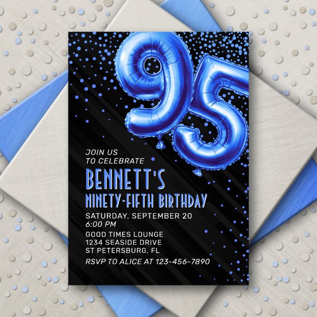 Mens Blue 95th Birthday Invitation (Créateur téléchargé)