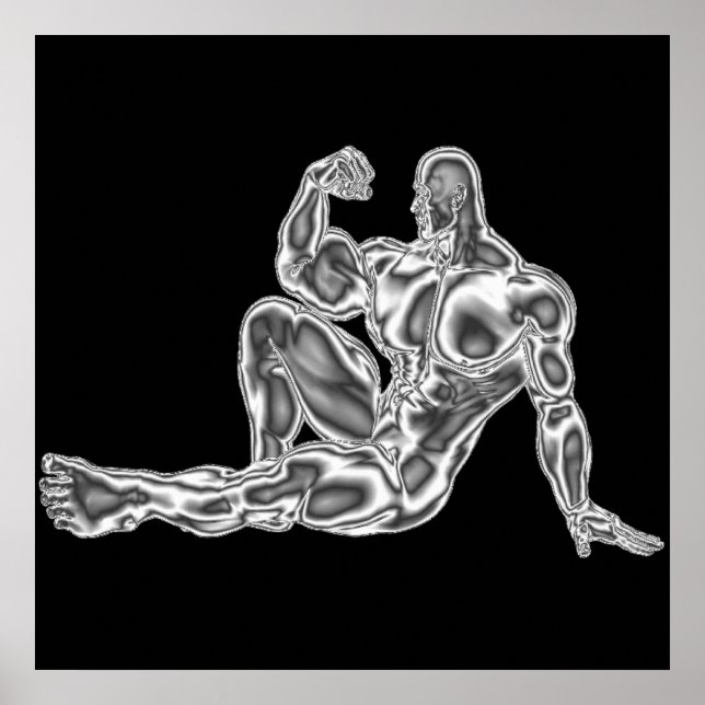 Mens Chrome Bodybuilder  Pose Poster (Devant)