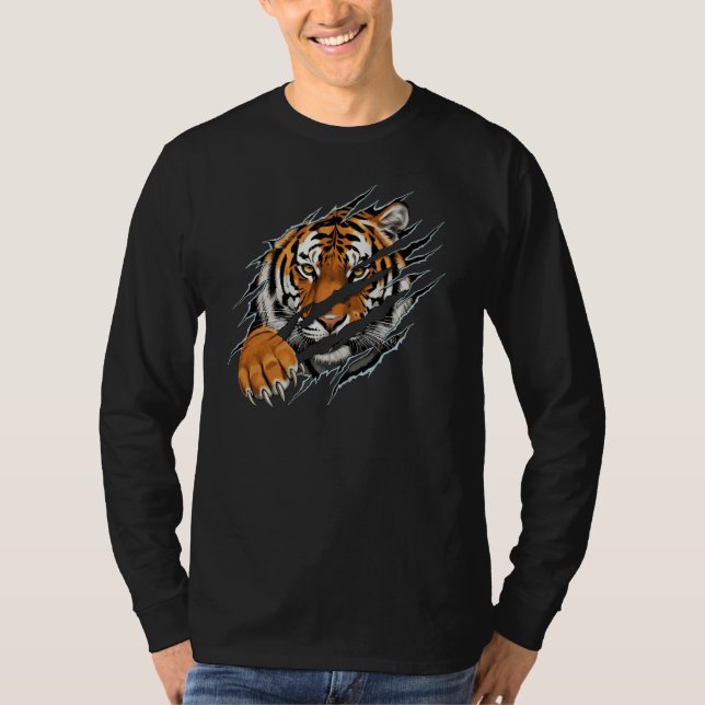 Men's Tiger Ripped Effect Long-sleeved Tshirt  (Devant)