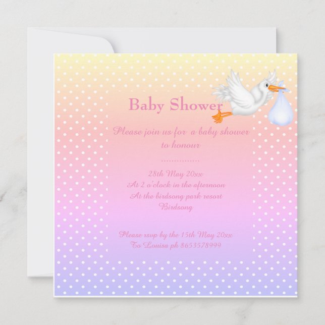 Menthe verte babyshower une seule invitation cigog (Devant)