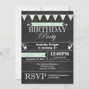Menthe verte Noir Chalkboard Invitation Anniversai