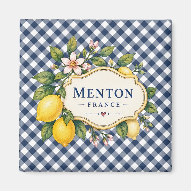 Menton French Riviera Magnet - Blue Lemon (Devant)
