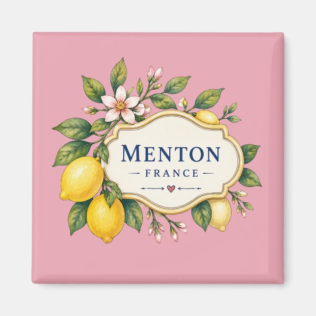 Menton French Riviera Magnet - Dusty pink Lemon (Devant)