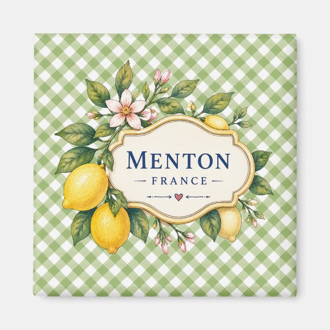 Menton French Riviera Magnet - Green Lemon (Devant)