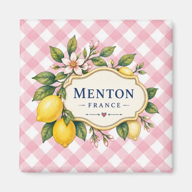 Menton French Riviera Magnet - Pink Lemon (Devant)