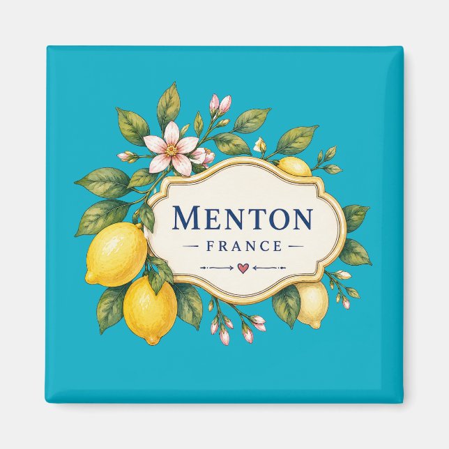 Menton French Riviera Magnet - turquoise Lemon (Devant)