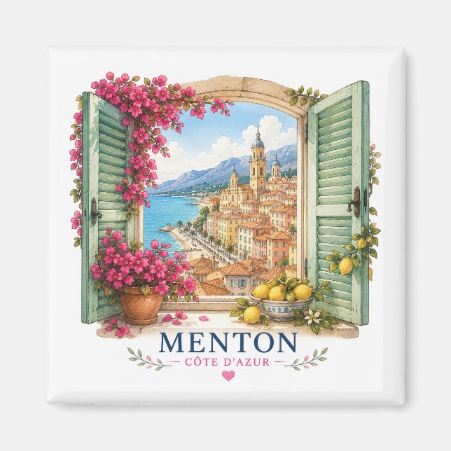 Menton French Riviera Magnet - View Through Window (Devant)